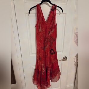 Red Floral V-Neck Maxi Dress